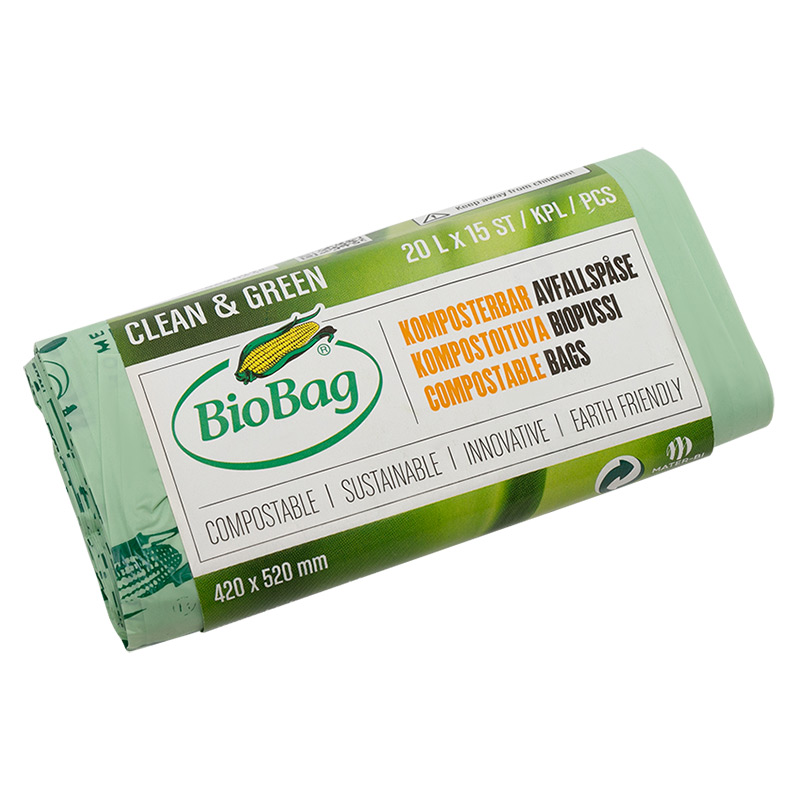 Эко-пакеты для мусора BioBag 20 л, 15 шт/рулон