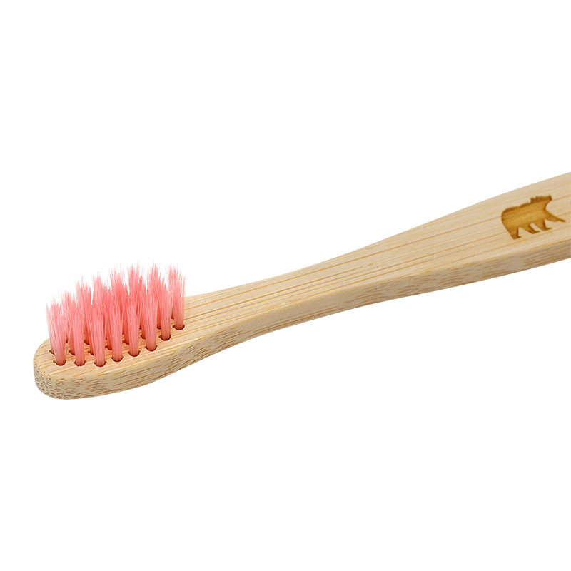 Бамбуковая зубная щетка Ecogrizzly для детей (с плоской ручкой, розовая)