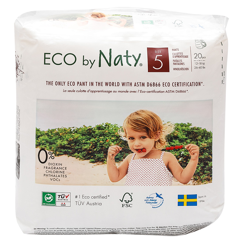 Органические подгузники-трусики Eco by Naty, размер 5 ML (от 12 до 18 кг), 20 шт.