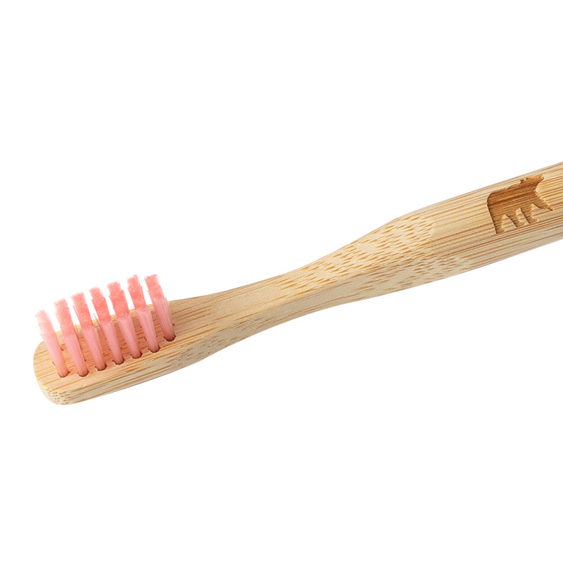 Бамбуковая зубная щетка Ecogrizzly для детей (с округлой ручкой, розовая)