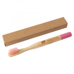 Бамбуковая зубная щетка Ecogrizzly для детей (с округлой ручкой, розовая)