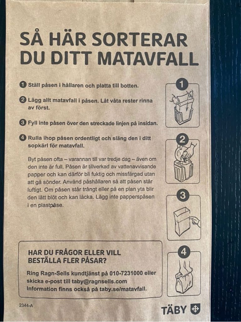 Бумажные мешочки для сортировки органики в Швеции