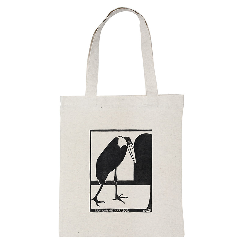 Черно-белая экосумка-шопер с изображением птицы "Марабу"