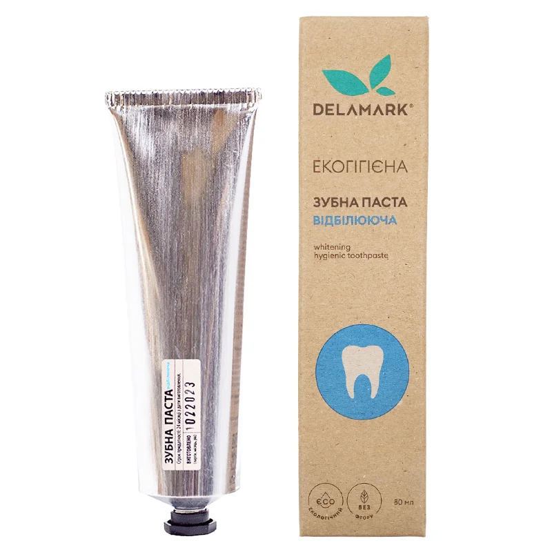 Органічна зубна паста гігієнічна DeLaMark відбілююча, 80 мл