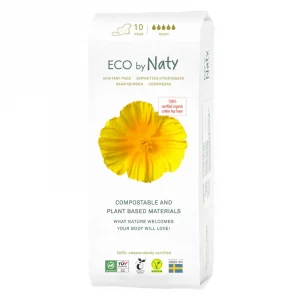 Гігієнічні прокладки Eco by Naty extra night plus нічні з крильцями, 5 крапель, 10 шт.
