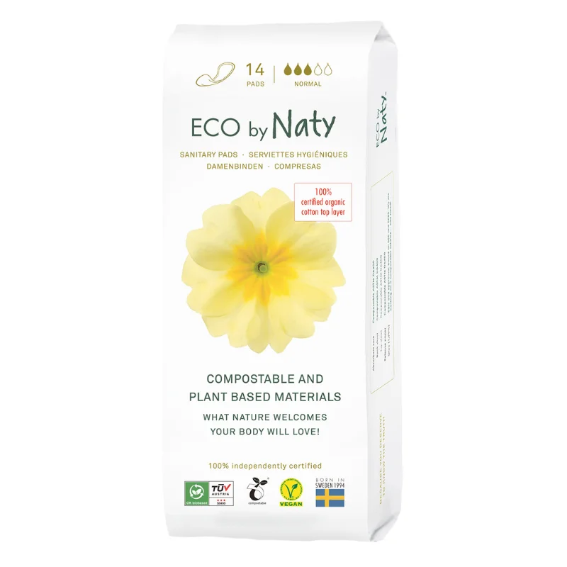 Гігієнічні прокладки Eco by Naty normal без крилець, 3 краплі, 14 шт