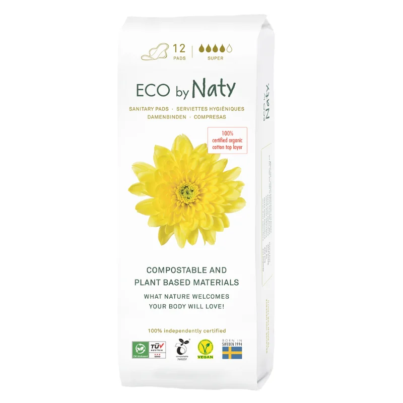 Гігієнічні прокладки Eco by Naty extra normal plus з крильцями, 4 краплі, 12 шт.