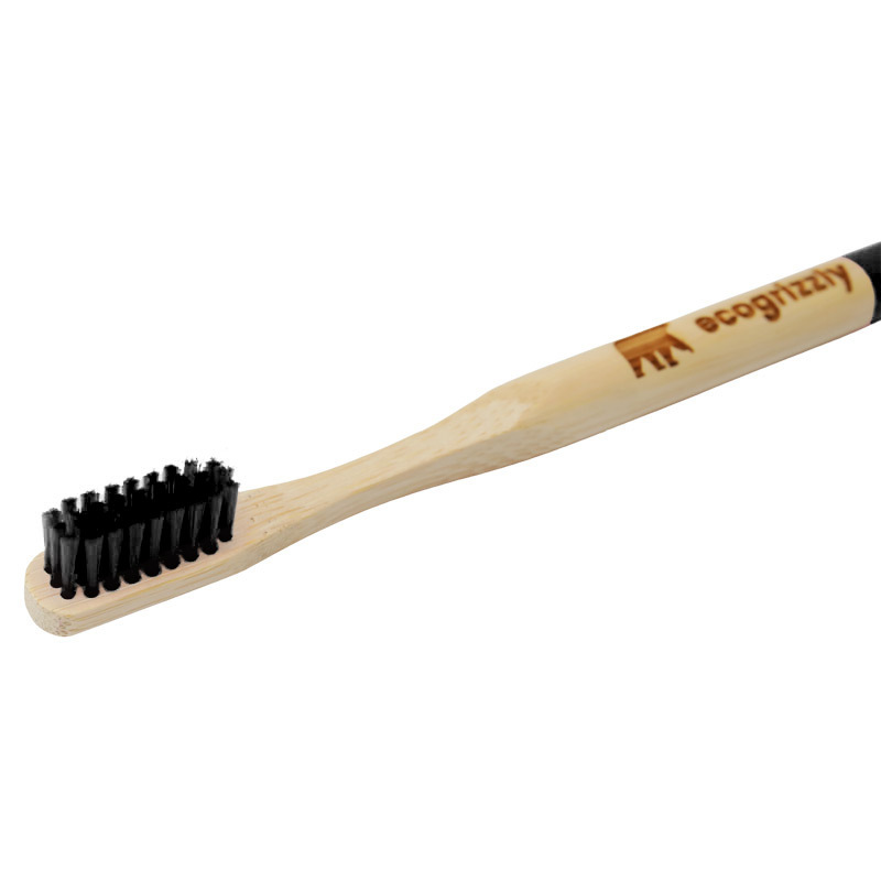 Черная бамбуковая зубная щетка Ecogrizzly с круглой ручкой