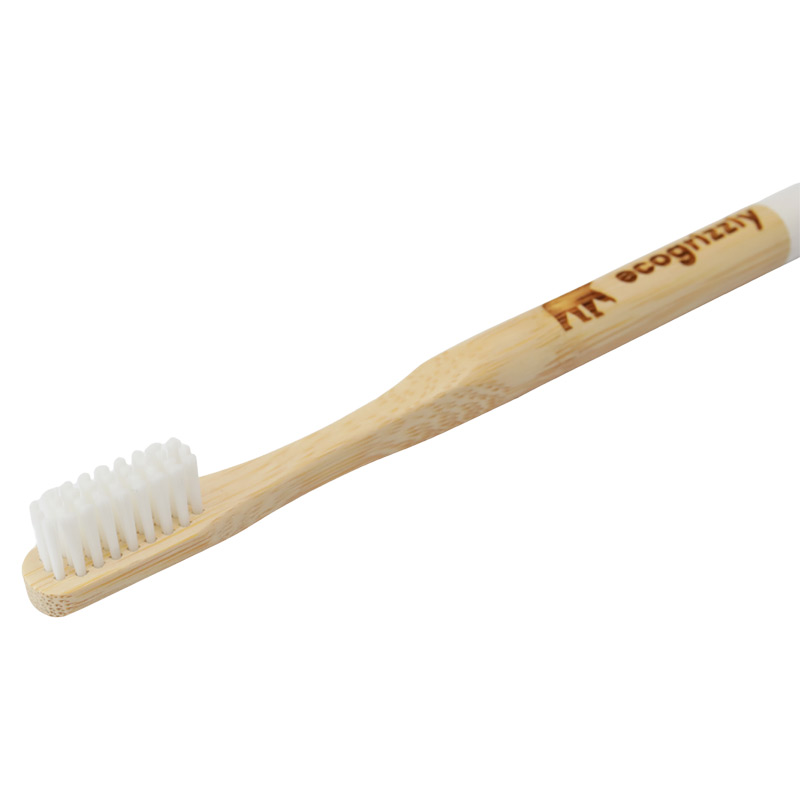 Белая бамбуковая зубная щетка Ecogrizzly с круглой ручкой