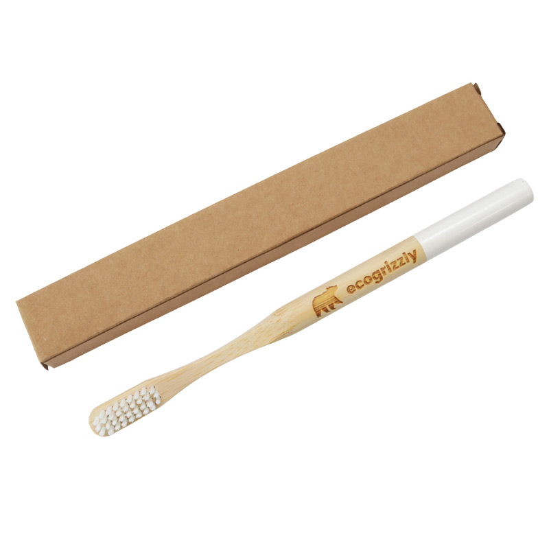Белая бамбуковая зубная щетка Ecogrizzly с круглой ручкой