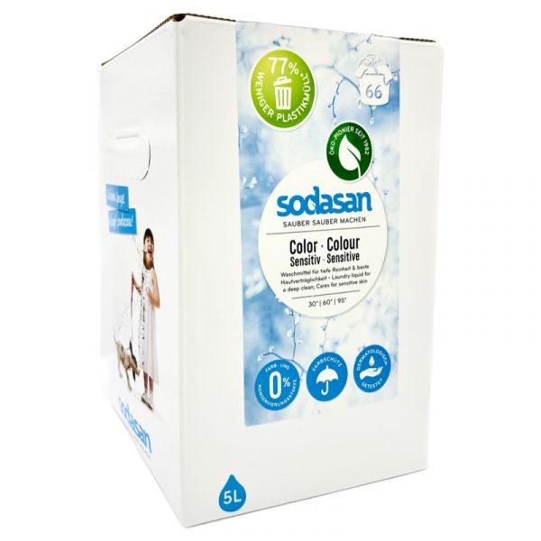 Рідкий засіб SODASAN Color-sensitiv для чутливої шкіри та дитячої білизни, для прання кольорових та білих речей, 5000 мл